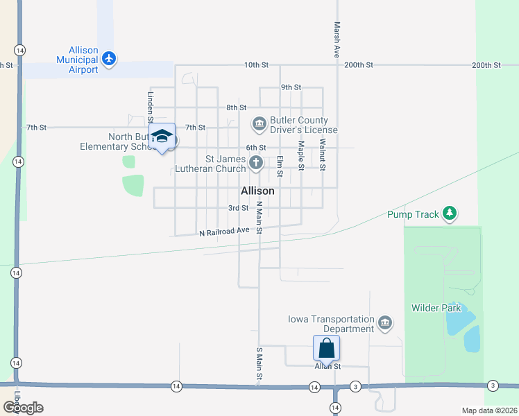 map of restaurants, bars, coffee shops, grocery stores, and more near 500 3rd Street in Allison
