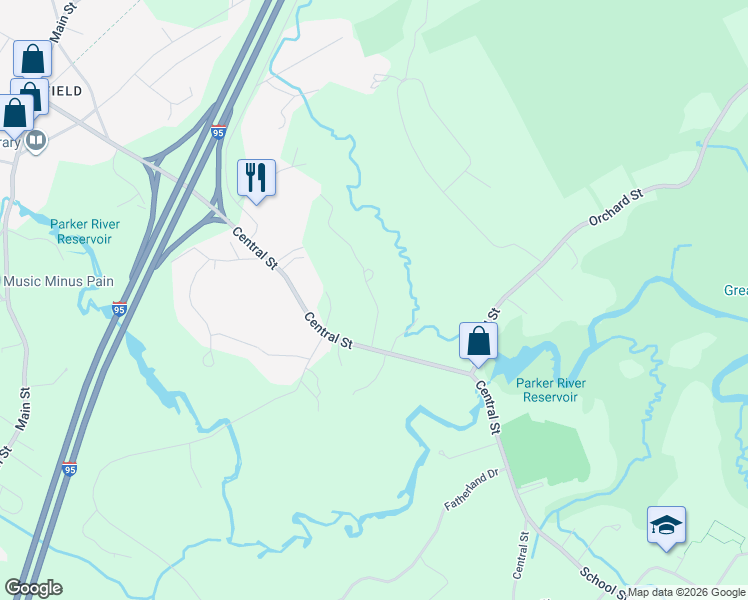 map of restaurants, bars, coffee shops, grocery stores, and more near 12 Courser Brook Drive in Newbury