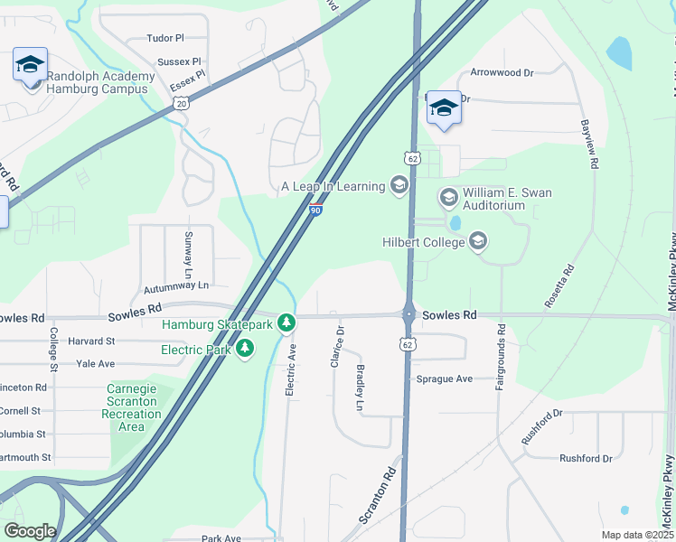 map of restaurants, bars, coffee shops, grocery stores, and more near 4122 Sowles Road in Hamburg