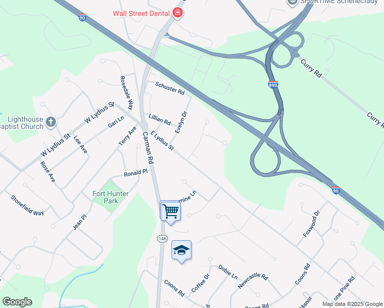 map of restaurants, bars, coffee shops, grocery stores, and more near 102A Cambridge Court in Schenectady