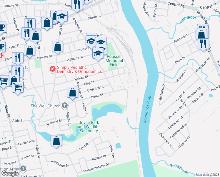 map of restaurants, bars, coffee shops, grocery stores, and more near 80 Arlington Street in Nashua