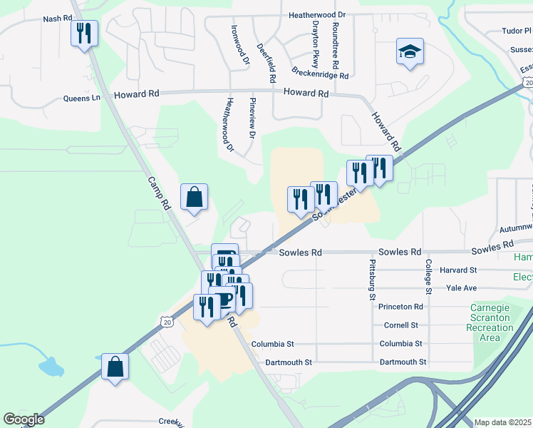 map of restaurants, bars, coffee shops, grocery stores, and more near 4912 Oregon Road in Hamburg