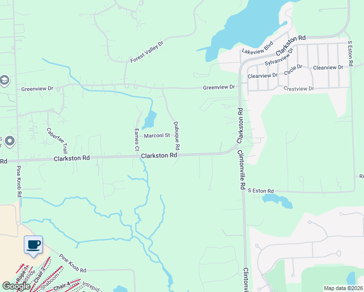 map of restaurants, bars, coffee shops, grocery stores, and more near 7830 Dubuque Road in Clarkston