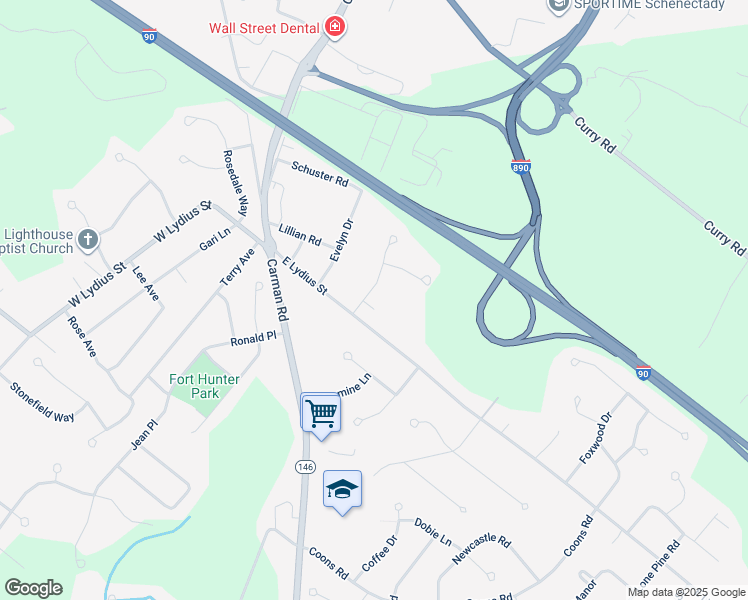 map of restaurants, bars, coffee shops, grocery stores, and more near 102A Cambridge Court in Schenectady