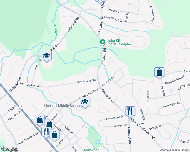 map of restaurants, bars, coffee shops, grocery stores, and more near 255 Consaul Road in Albany