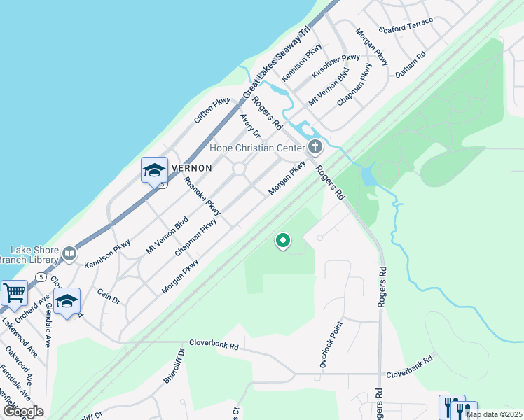 map of restaurants, bars, coffee shops, grocery stores, and more near 4897 Morgan Pkwy in Hamburg