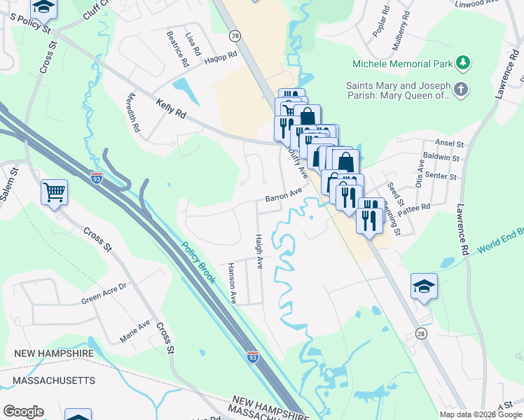 map of restaurants, bars, coffee shops, grocery stores, and more near 3 Fiedler Avenue in Salem