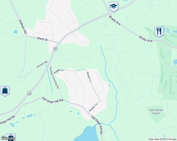 map of restaurants, bars, coffee shops, grocery stores, and more near 18 Koper Lane in Pelham