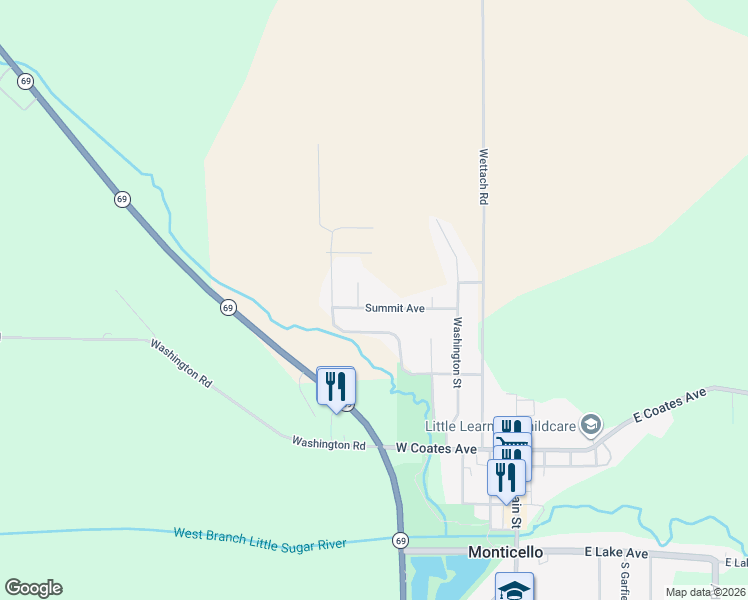 map of restaurants, bars, coffee shops, grocery stores, and more near 578 Summit Avenue in Monticello