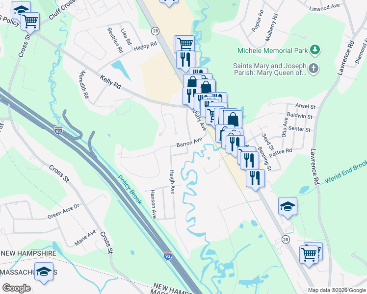 map of restaurants, bars, coffee shops, grocery stores, and more near 3 Fiedler Avenue in Salem