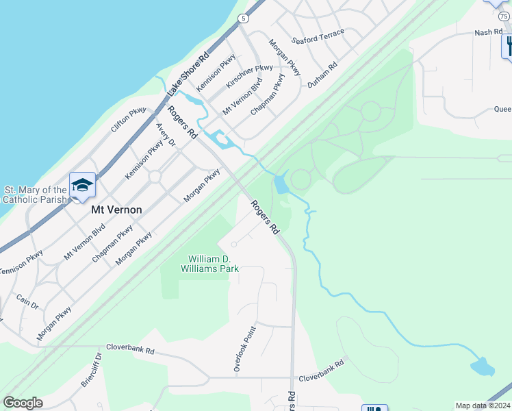 map of restaurants, bars, coffee shops, grocery stores, and more near 5295 Rogers Road in Hamburg