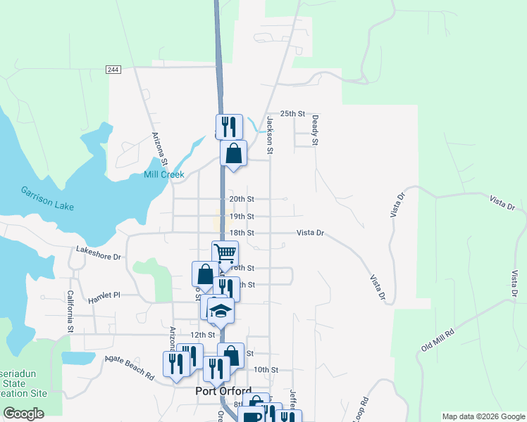 map of restaurants, bars, coffee shops, grocery stores, and more near 380 18th Street in Port Orford