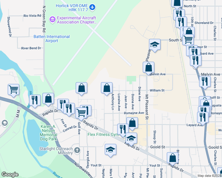 map of restaurants, bars, coffee shops, grocery stores, and more near 2818 Loraine Avenue in Racine
