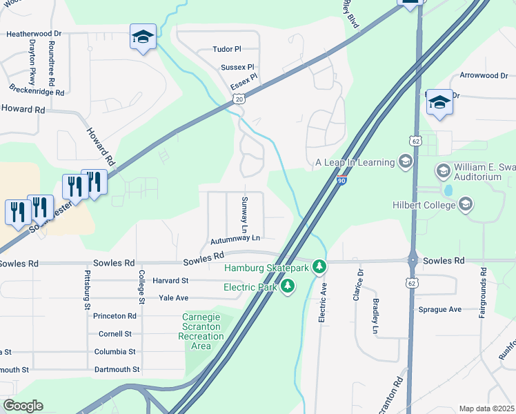 map of restaurants, bars, coffee shops, grocery stores, and more near 3987 Summerway Lane in Hamburg