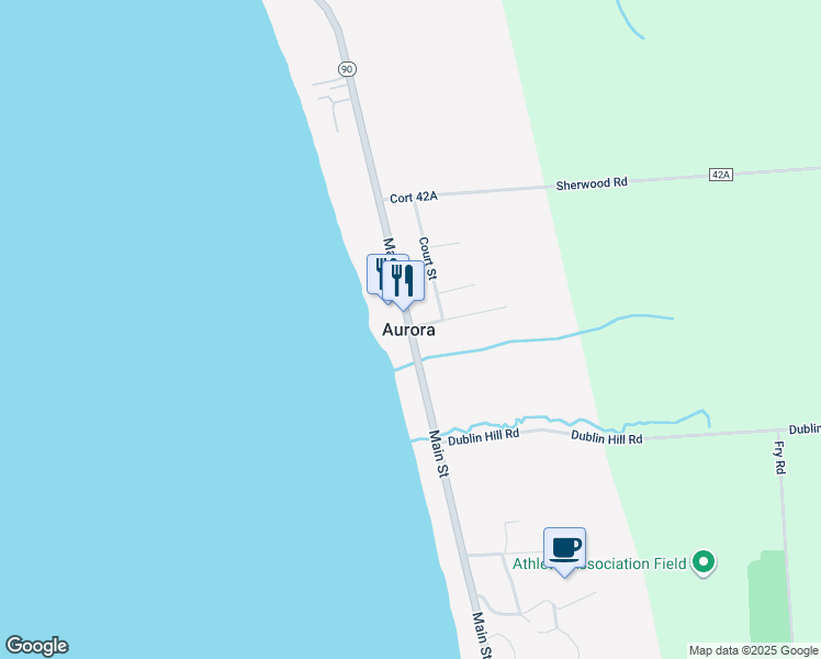 map of restaurants, bars, coffee shops, grocery stores, and more near New York 90 in Aurora