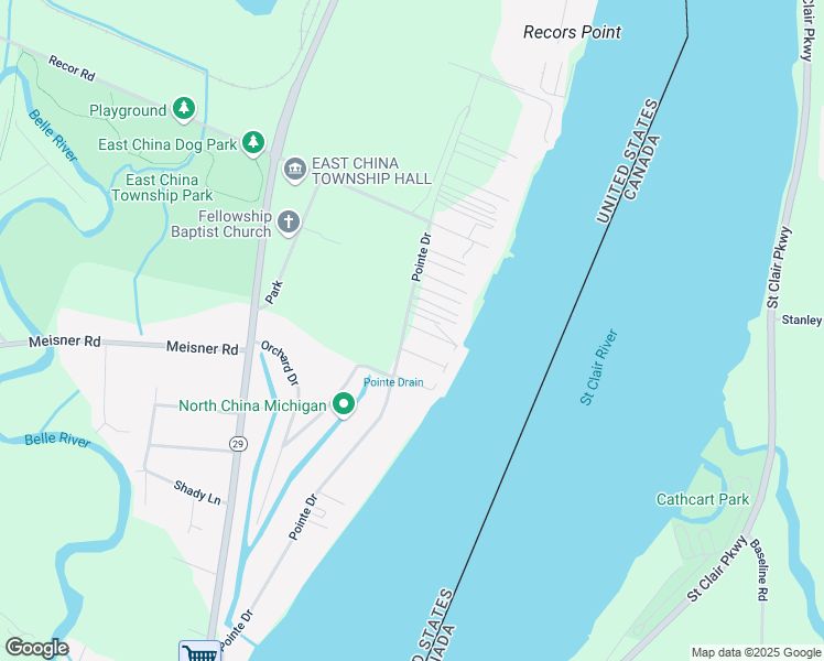 map of restaurants, bars, coffee shops, grocery stores, and more near 5237 Pointe Drive in East China