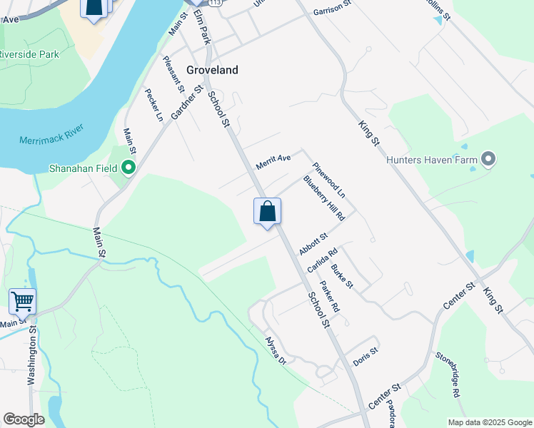 map of restaurants, bars, coffee shops, grocery stores, and more near 1 Birchwood Terrace in Groveland