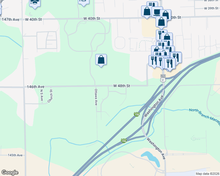 map of restaurants, bars, coffee shops, grocery stores, and more near 1239 Saint Andrews Drive in Holland