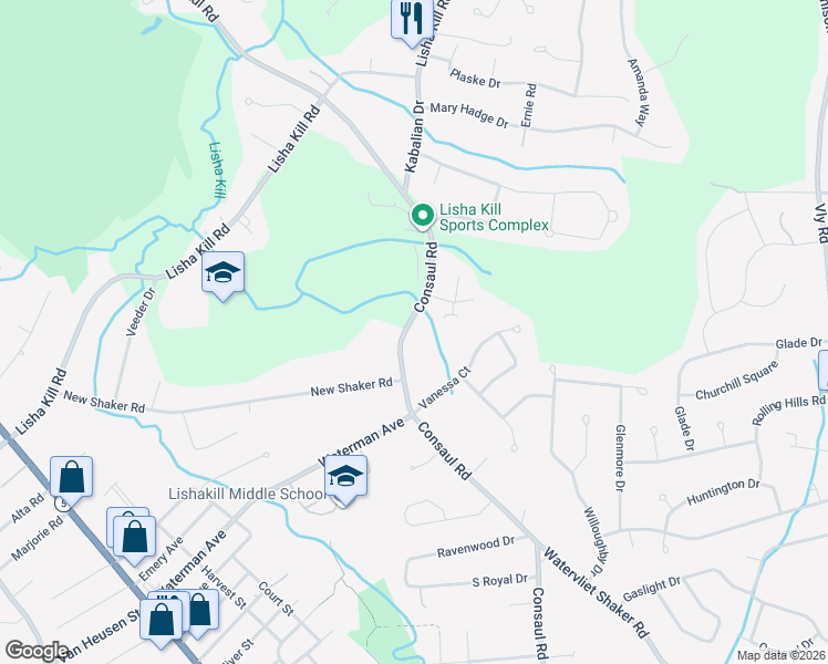 map of restaurants, bars, coffee shops, grocery stores, and more near 265 Consaul Road in Albany