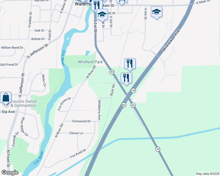 map of restaurants, bars, coffee shops, grocery stores, and more near 2846 Buck Road in Waterford