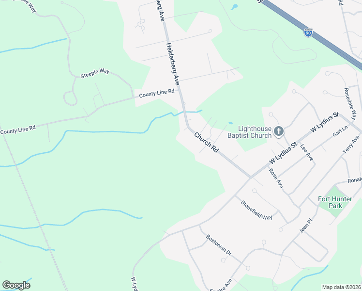 map of restaurants, bars, coffee shops, grocery stores, and more near 7385 Church Road in Schenectady