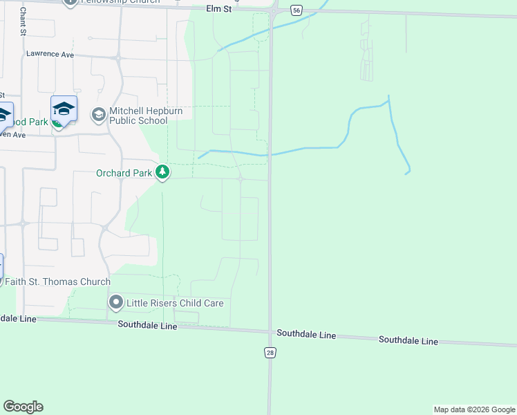 map of restaurants, bars, coffee shops, grocery stores, and more near 24 Harrow Lane in Elgin County
