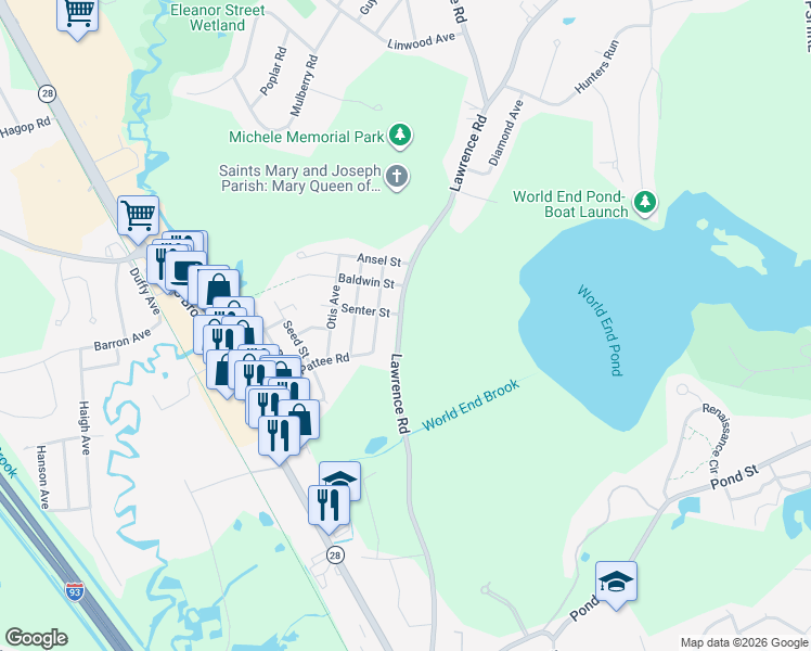 map of restaurants, bars, coffee shops, grocery stores, and more near 220 Lawrence Road in Salem