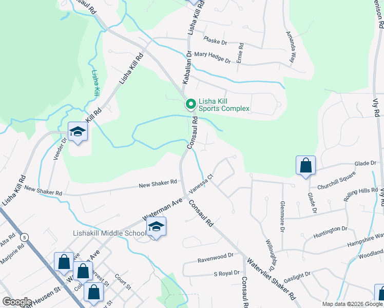 map of restaurants, bars, coffee shops, grocery stores, and more near 265 Consaul Road in Albany