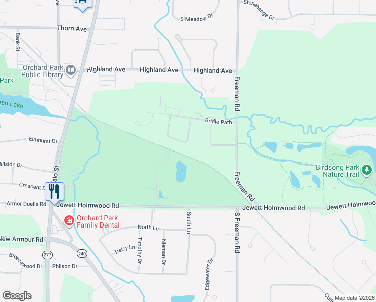 map of restaurants, bars, coffee shops, grocery stores, and more near 48 Midway Drive in Orchard Park