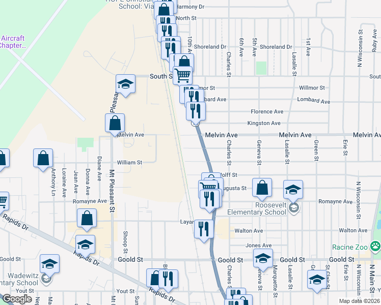 map of restaurants, bars, coffee shops, grocery stores, and more near 1511 Isabelle Avenue in Racine