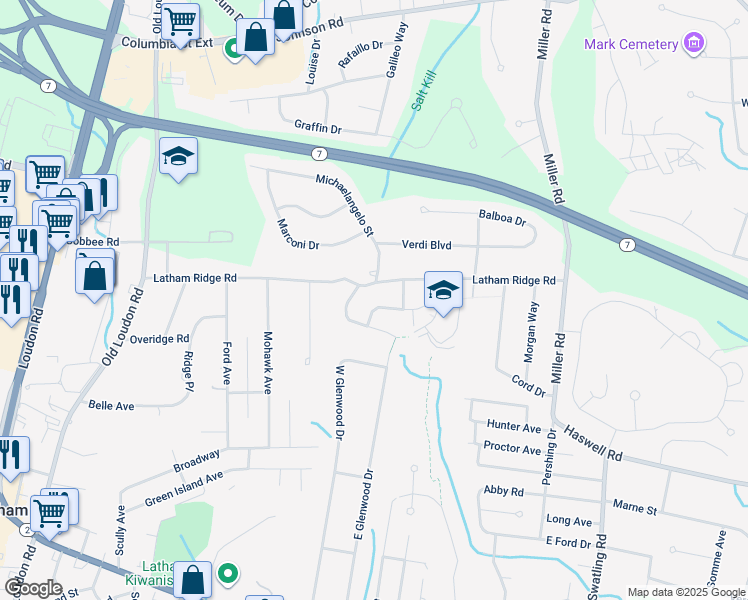map of restaurants, bars, coffee shops, grocery stores, and more near 6 Florence Avenue in Latham