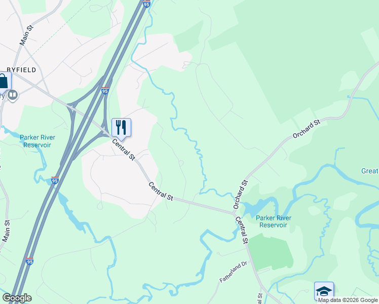 map of restaurants, bars, coffee shops, grocery stores, and more near 12 Courser Brook Drive in Newbury