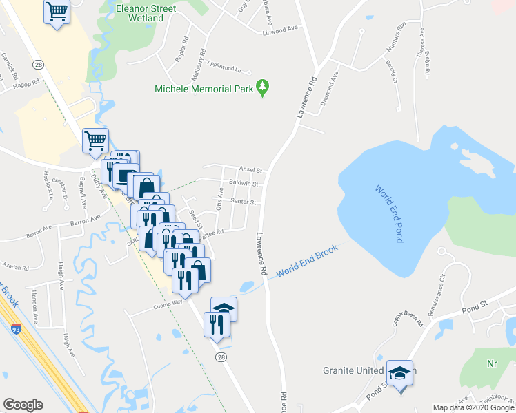 map of restaurants, bars, coffee shops, grocery stores, and more near 220 Lawrence Road in Salem