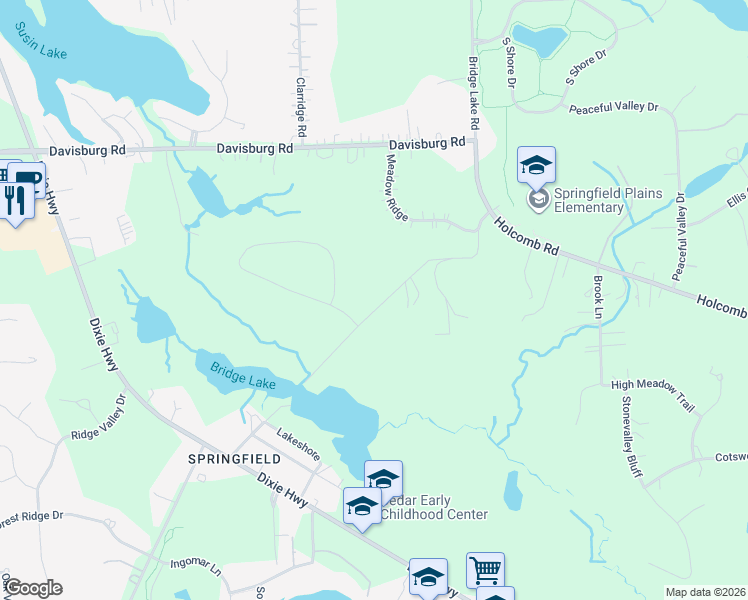 map of restaurants, bars, coffee shops, grocery stores, and more near 8021 Bridge Lake Rd in Clarkston