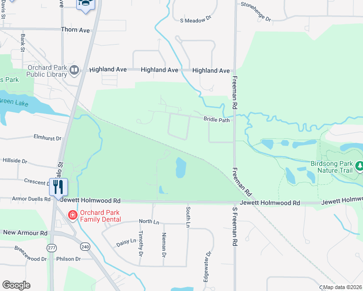 map of restaurants, bars, coffee shops, grocery stores, and more near 48 Midway Dr in Orchard Park