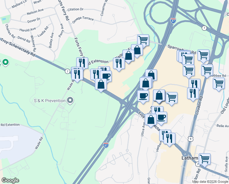 map of restaurants, bars, coffee shops, grocery stores, and more near 651 New York 7 in Schenectady