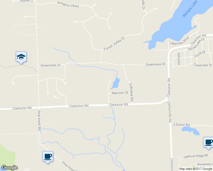 map of restaurants, bars, coffee shops, grocery stores, and more near 7925 Eames Court in Clarkston