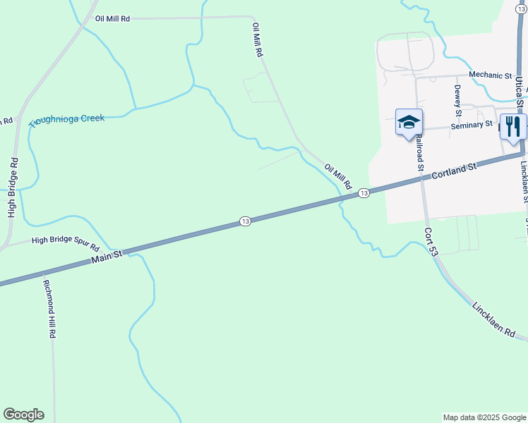 map of restaurants, bars, coffee shops, grocery stores, and more near 5681 New York 13 in Truxton