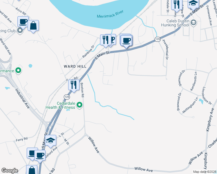 map of restaurants, bars, coffee shops, grocery stores, and more near 30 Tiverton Avenue in Haverhill