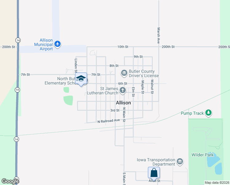 map of restaurants, bars, coffee shops, grocery stores, and more near 601 5th Street in Allison