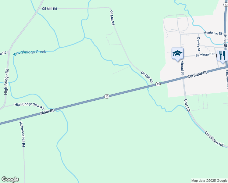 map of restaurants, bars, coffee shops, grocery stores, and more near 5681 New York 13 in Truxton