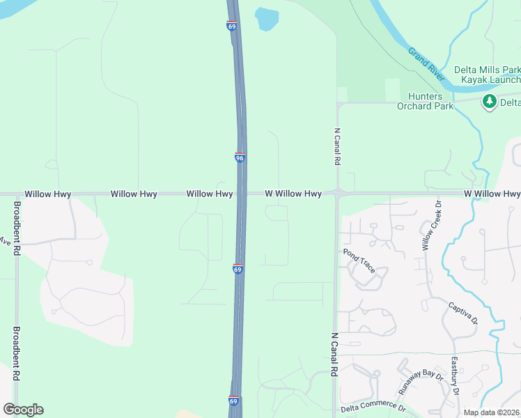 map of restaurants, bars, coffee shops, grocery stores, and more near 7805 West Willow Highway in Lansing