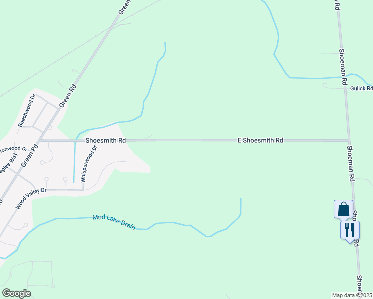 map of restaurants, bars, coffee shops, grocery stores, and more near 11 Shoesmith Road in Ingham County