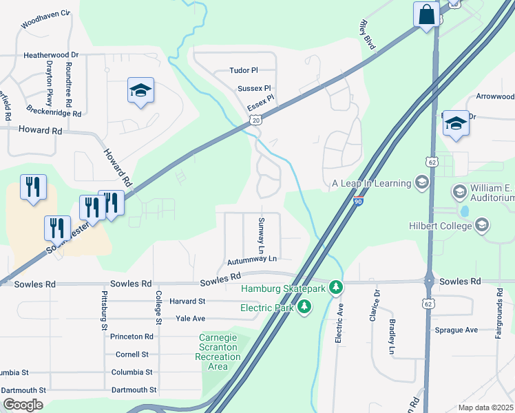 map of restaurants, bars, coffee shops, grocery stores, and more near 3956 Summerway Lane in Hamburg