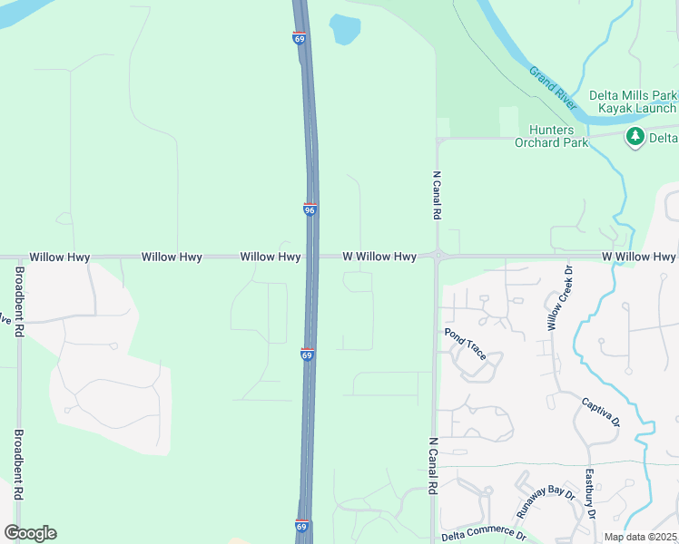 map of restaurants, bars, coffee shops, grocery stores, and more near 7805 West Willow Highway in Lansing