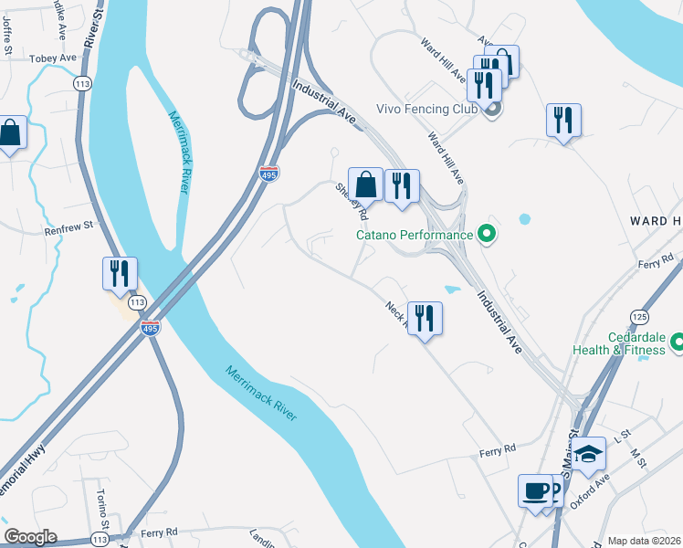 map of restaurants, bars, coffee shops, grocery stores, and more near 225 Neck Road in Haverhill