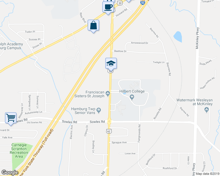 map of restaurants, bars, coffee shops, grocery stores, and more near 5229 South Park Avenue in Hamburg