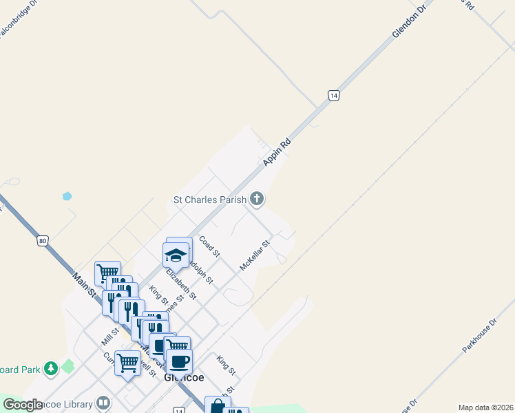 map of restaurants, bars, coffee shops, grocery stores, and more near 244 Stella Avenue in Glencoe