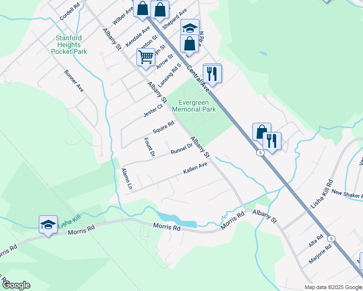 map of restaurants, bars, coffee shops, grocery stores, and more near 14 Runnel Drive in Schenectady