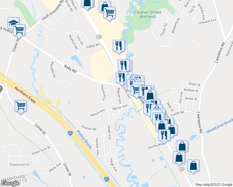 map of restaurants, bars, coffee shops, grocery stores, and more near 9 Chestnut Drive in Salem